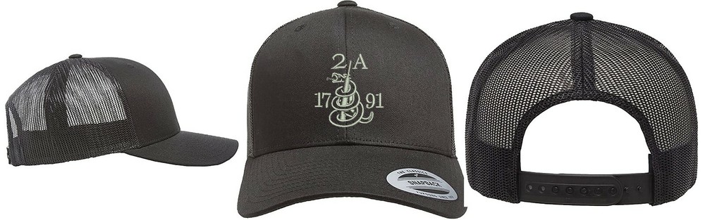 Yupoong Snapback Trucker Structured Embroidered Hat Gun Snake 2A 2nd Amendment.