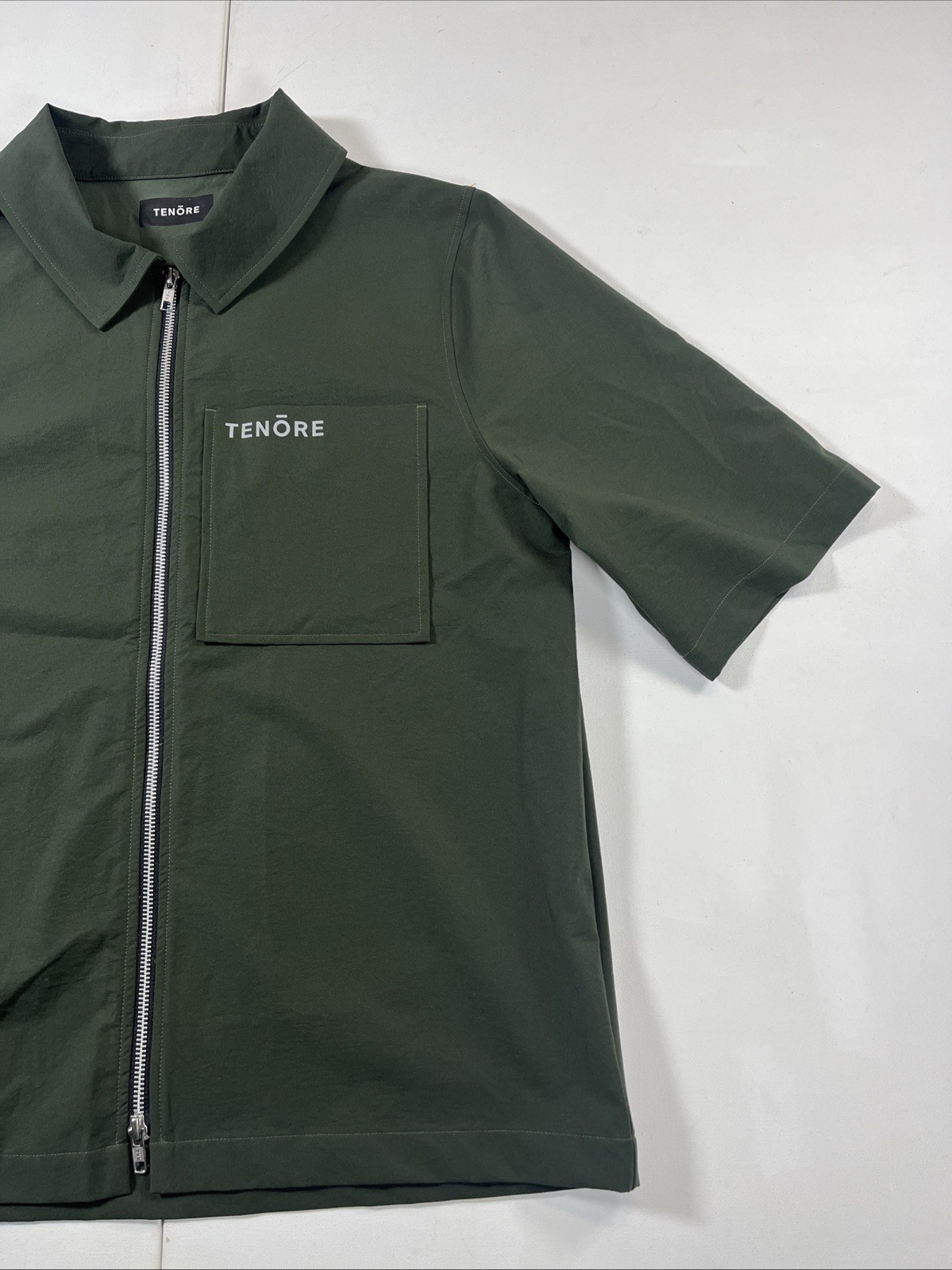 Tenore Zip Up Shirt Jacket Polo Short Sleeve Green Logo Pocket Men's L gallery