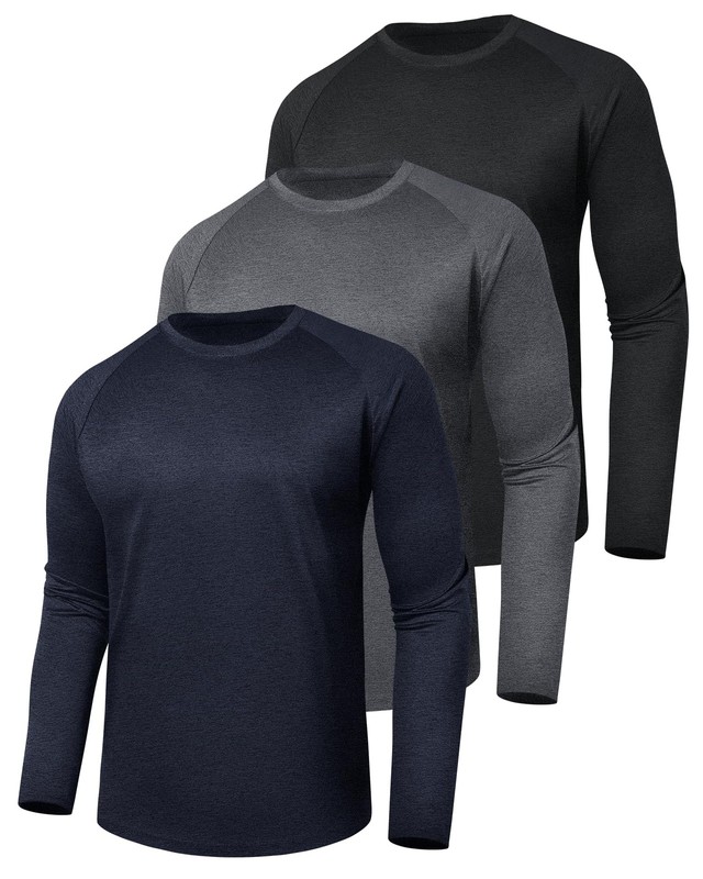 3 Pack Mens Long Sleeve Shirts Quick Dry UV Sun Protection Athletic
