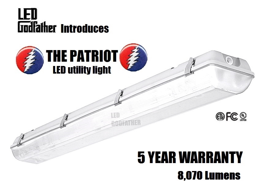 4 Ft. 66w Water Vapor Tight Lighting Fixture with 3x LED T8 Included 5000K NEW!