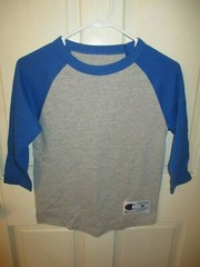 24A12 Champion T137 Youth Authentic Apparel Baseball Tee Small MD Gray & Blue