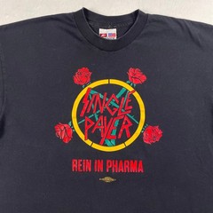 Vtg 90s Single Player Rein In Pharma Tee L Black Slayer Band Parody USA