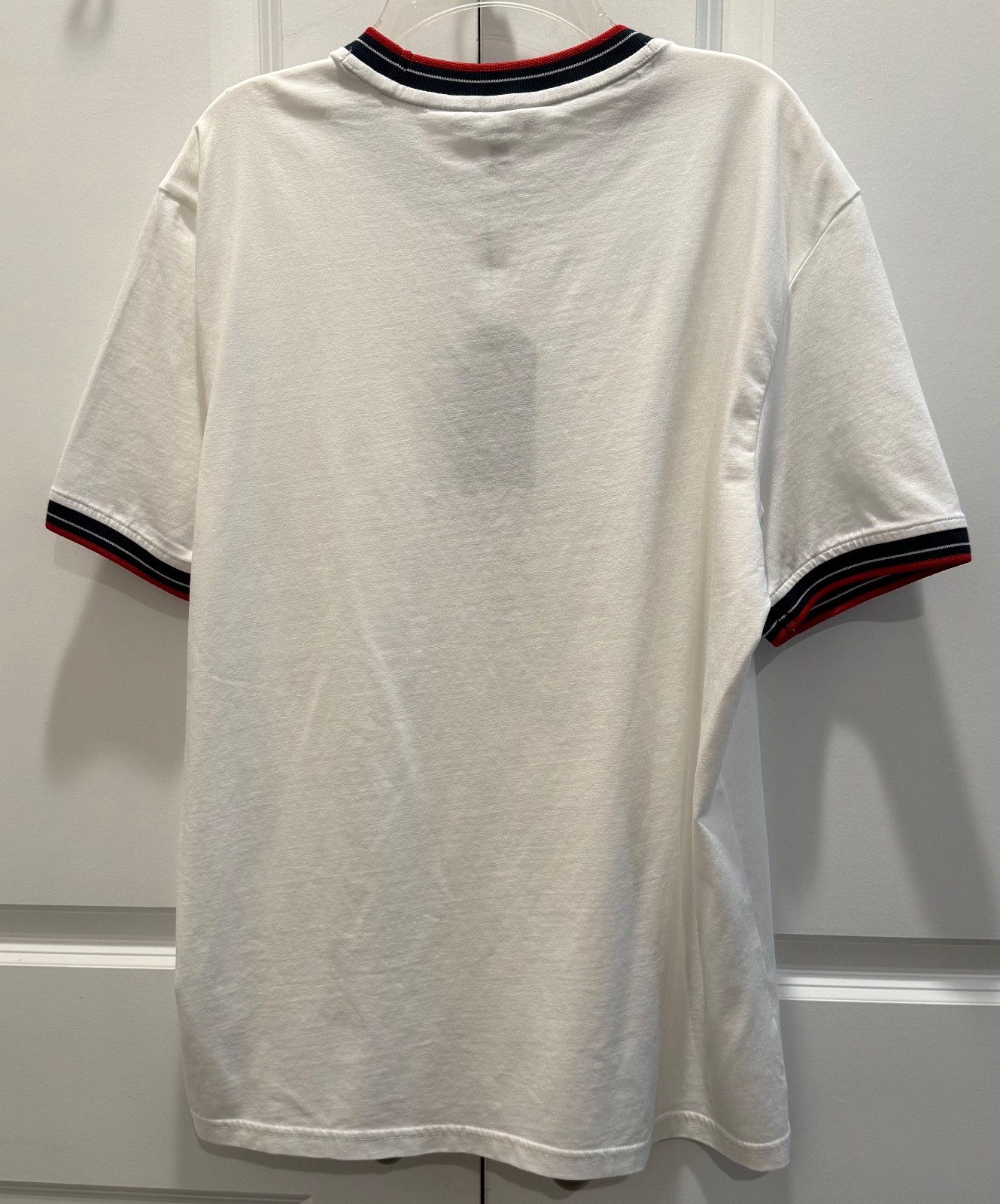 MEN'S BEN SHERMAN WHITE T-SHIRT SIZE M STRIPE COLLAR POCKET COTTON STRETCH TEE. gallery