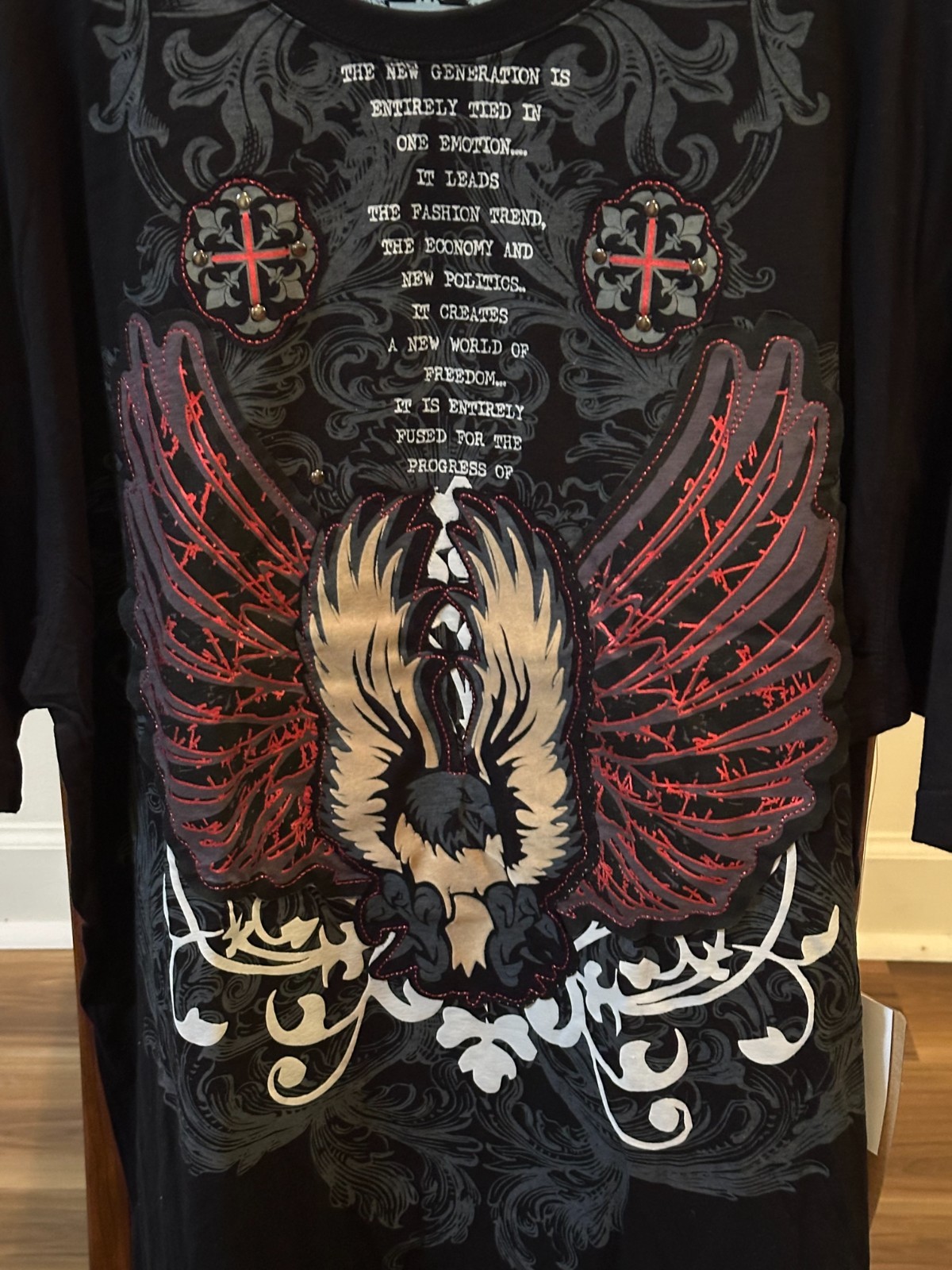Delf Trading Inc. Imperious Mens Black Tshirt Shiny Red+Gold Design + Embroidery gallery