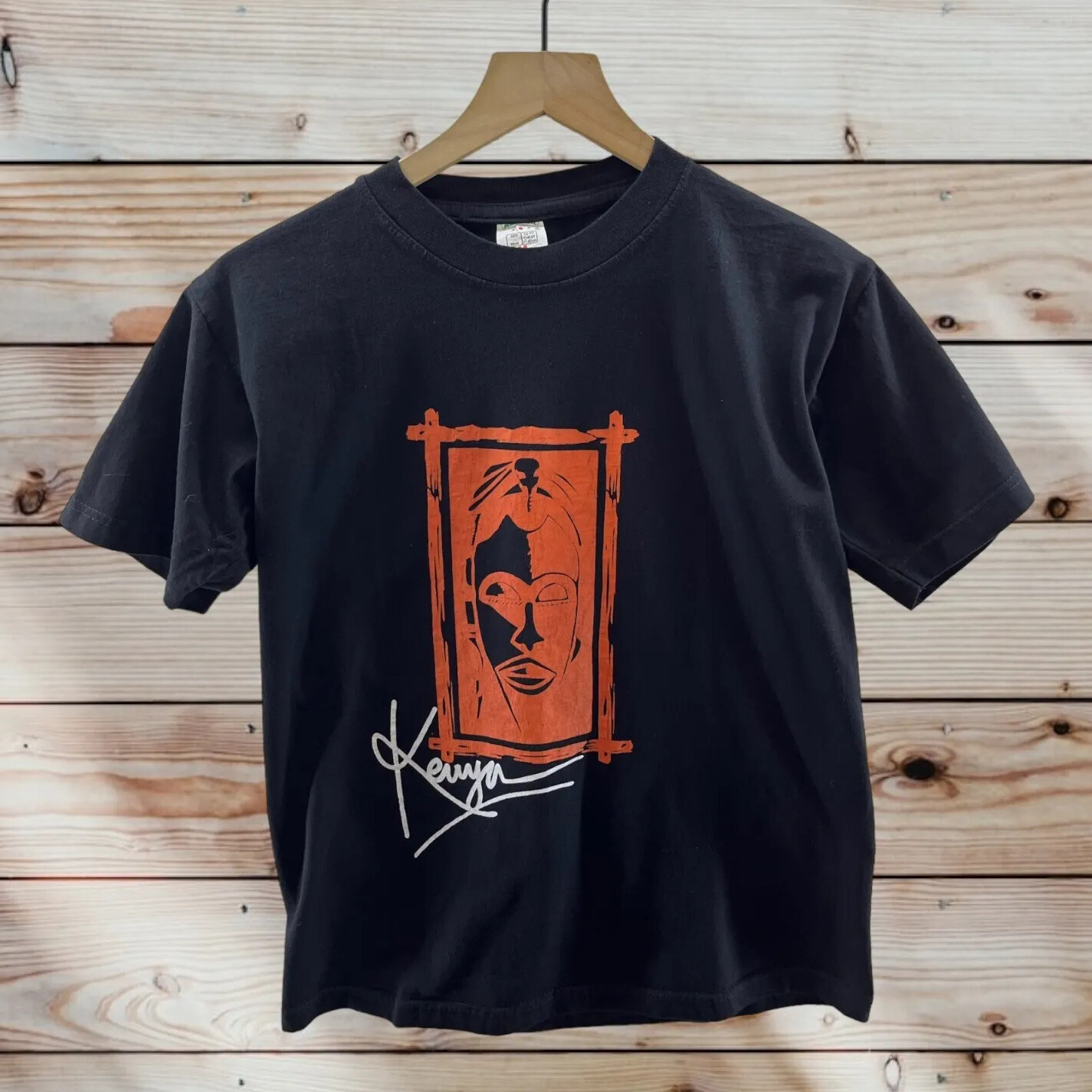 Kenya Shirt Mens M Black Orange Short Sleeve Tribal Mask Graphic Tee African gallery