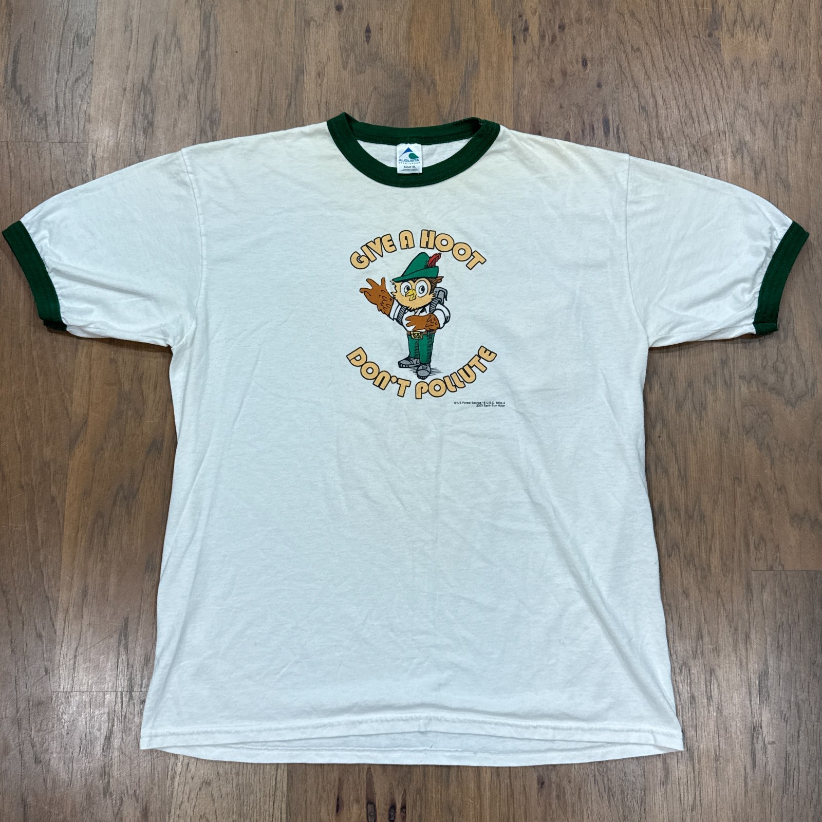 Vintage US Forest Service Shirt Men XL White Owl Hoot Pollute Graphic Ringer Y2K