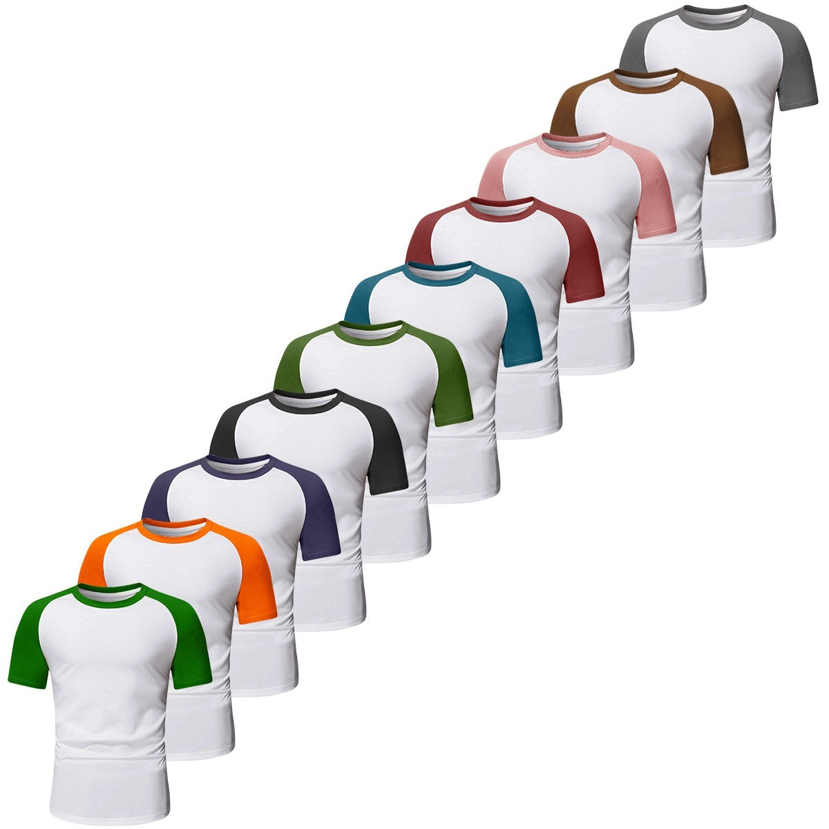 Mens Short Sleeve T Shirt Raglan FOLT Contrast Baseball 100% Cotton New Tee Tops gallery
