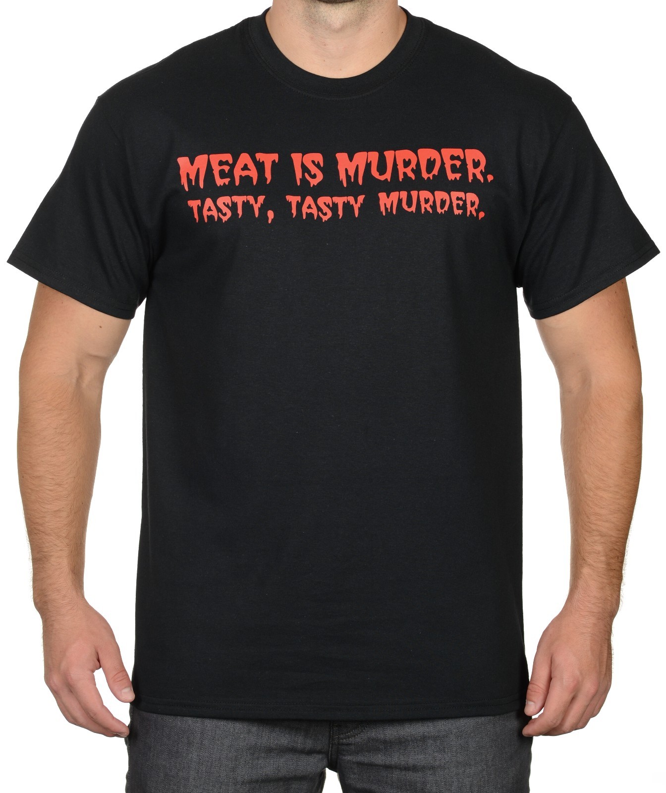 MEAT IS MURDER TASTY TASTY MURDER Funny party tee vegetarian T-shirt cooking BBQ gallery