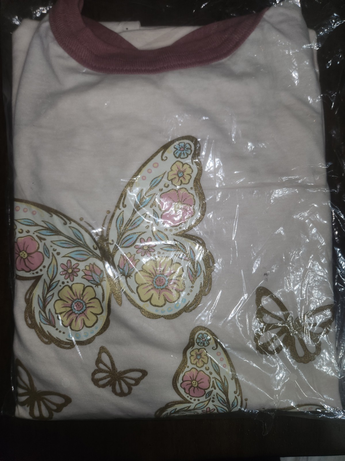 Women's 3XL Long Beige/Pink Raglan Crew T-Shirt Butterfly Fearless Joshua 1:9 gallery