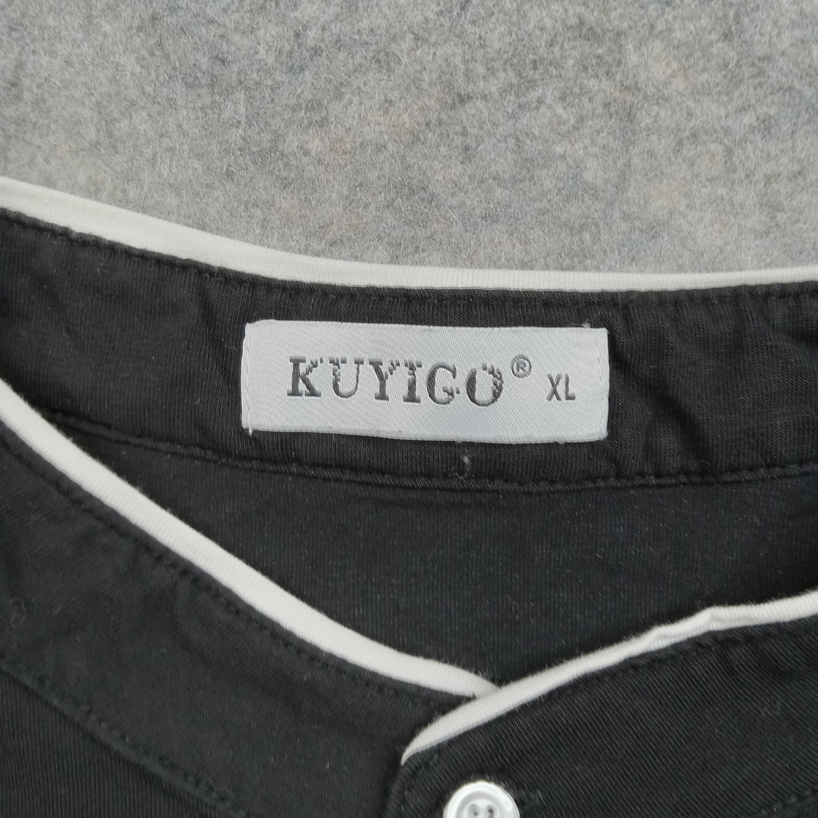 Kuyigo Shirt Mens XL Black Long Sleeve Henley Mandarin Collar Stretch Casual gallery