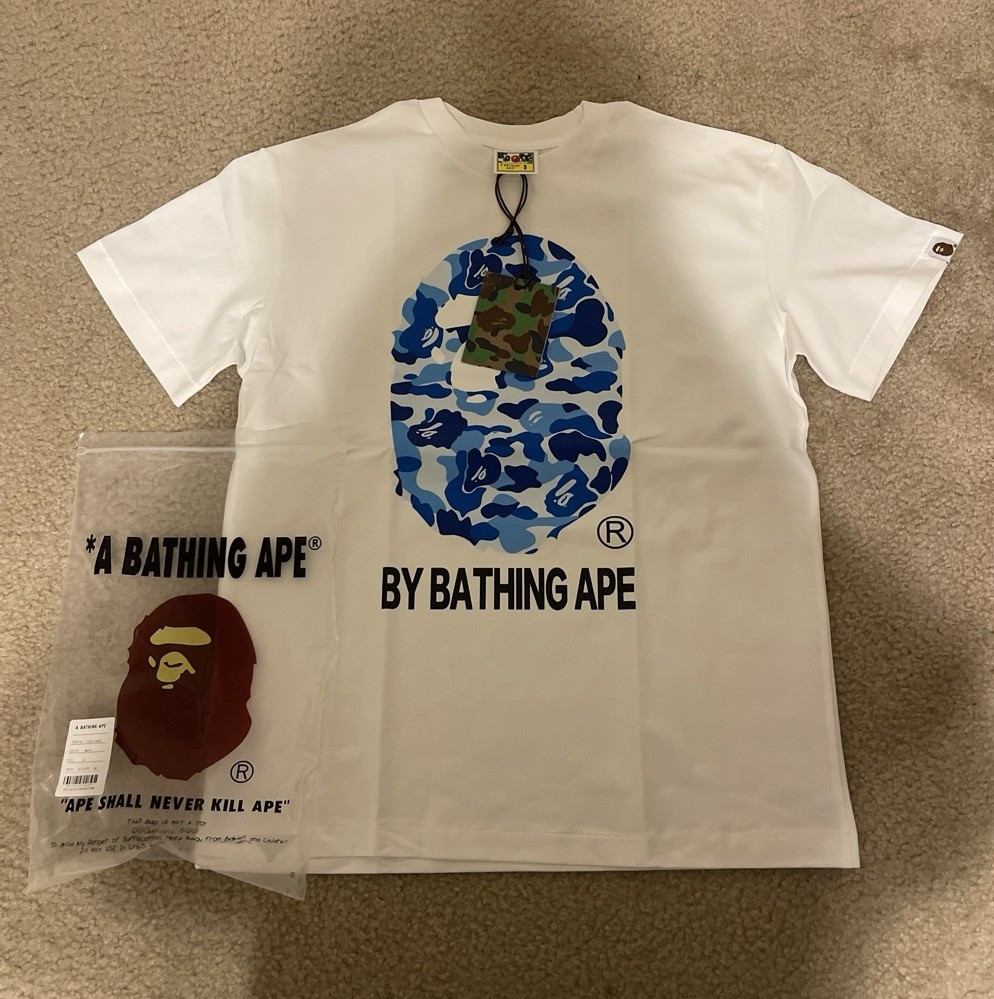 A Bathing Ape BAPE Big Ape Head Blue Camo Graphic Tee Men’s White Size S