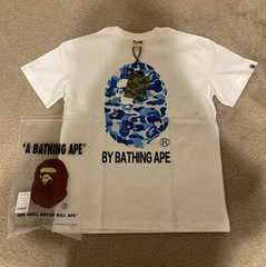 A Bathing Ape BAPE Big Ape Head Blue Camo Graphic Tee Men’s White Size S