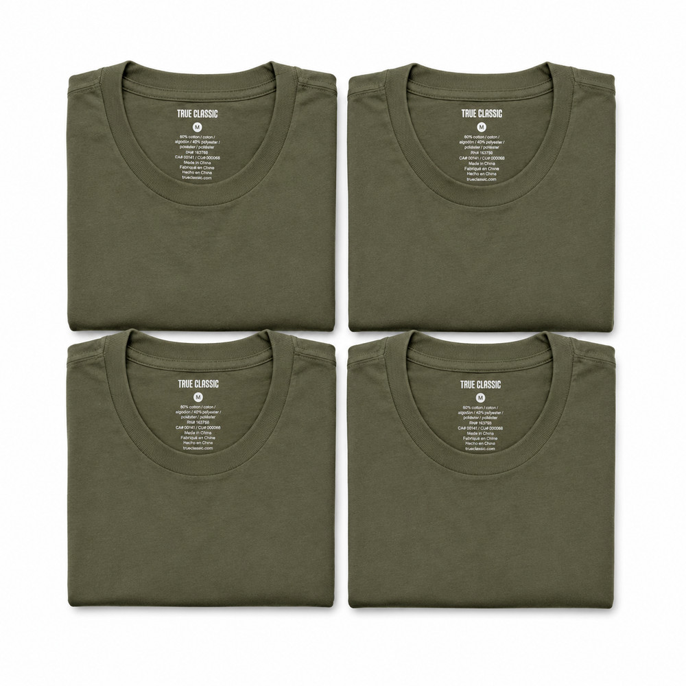 True Classic – Crew Neck – Short Sleeve T-Shirt – Olive Green – Large – 4 Pack