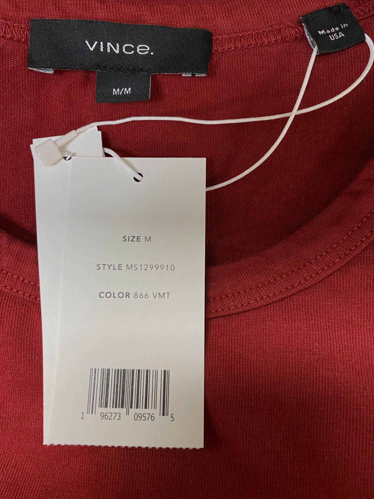 $80 Vince Men's Red Solid Garment Dye Short-Sleeve Cotton Crew T-Shirt Size M gallery
