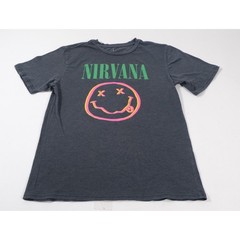Nirvana T-Shirt Mens Small Charcoal Smiley Face Logo Grunge Graphic Tee