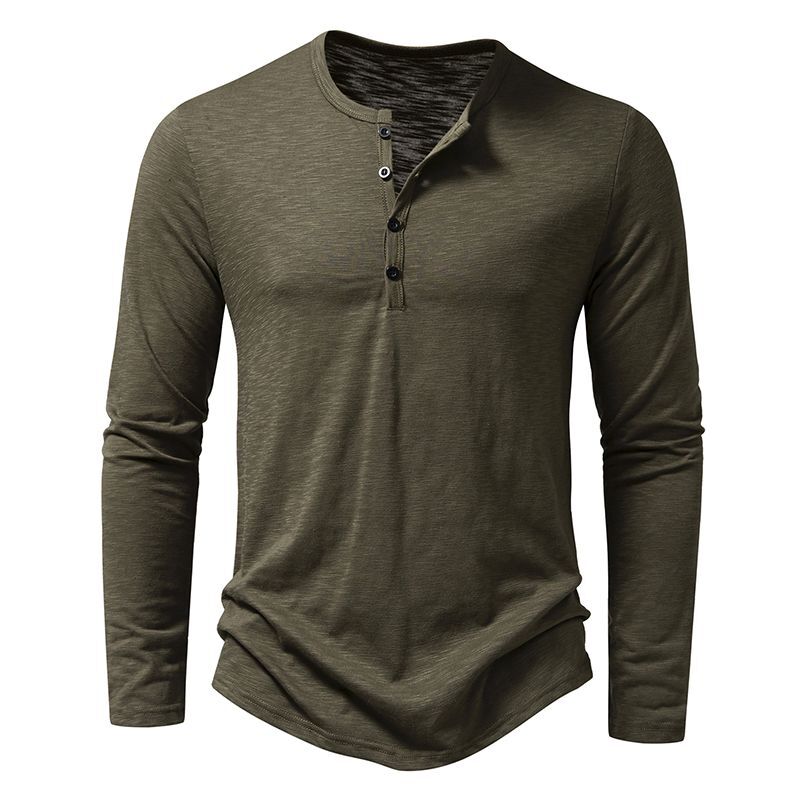 Cotton Henley Neck Shirt-Long Sleeve Button Top Tees Men's Casual Autumn Fashion gallery