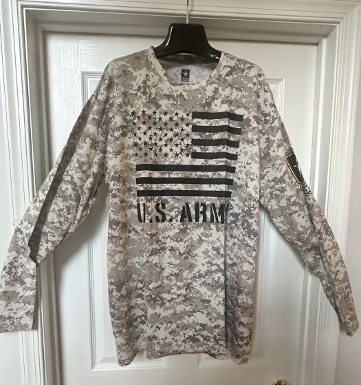 Official US Army Men's Long-Sleeved T-Shirt 1XL Gray/Beige with Flag in Camo gallery