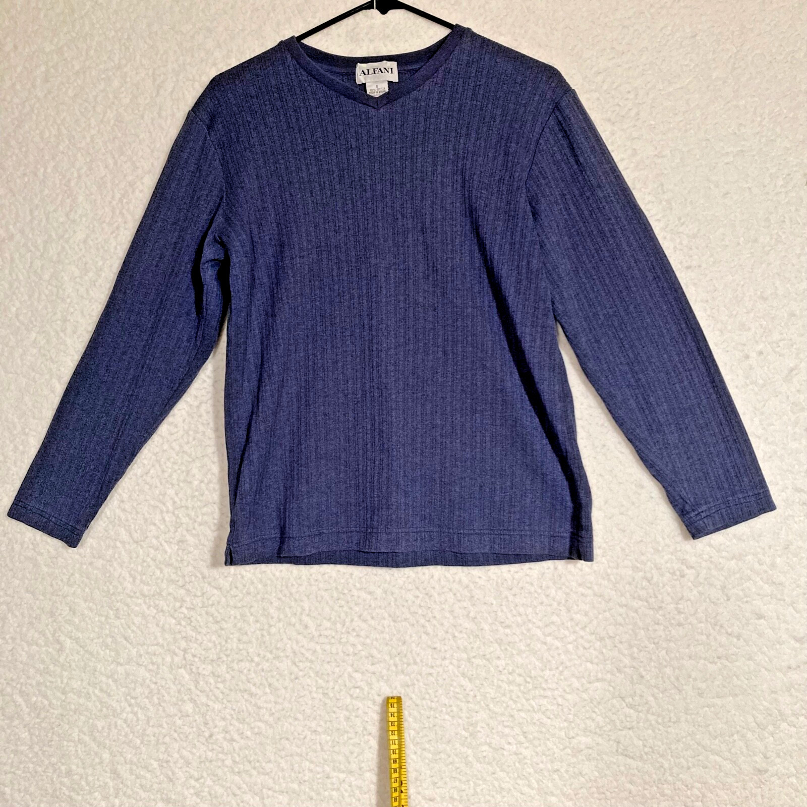 Alfani Mens S Blue Pullover Top ribbed texture 3/4 sleeves vented hem