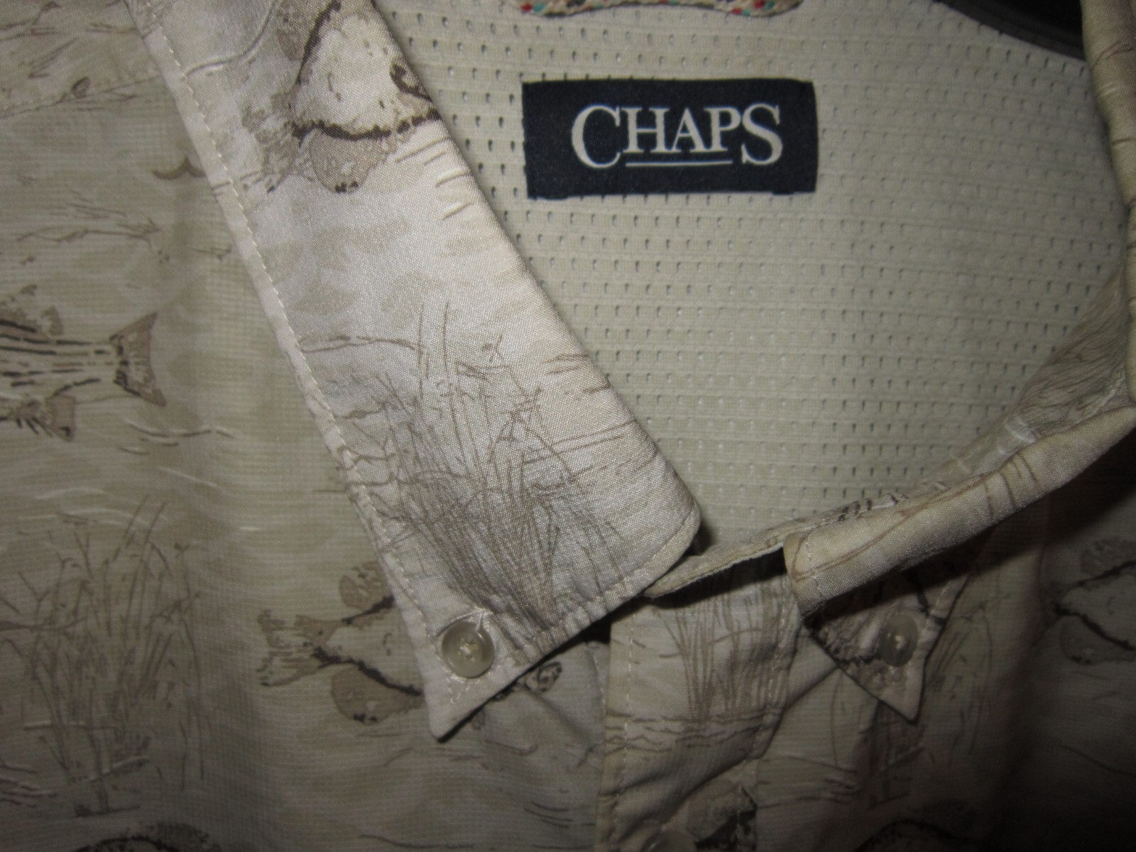 Chaps Ralph Lauren Men's XXL Button Down Shirt Short Sleeve Fish Print Pockets gallery