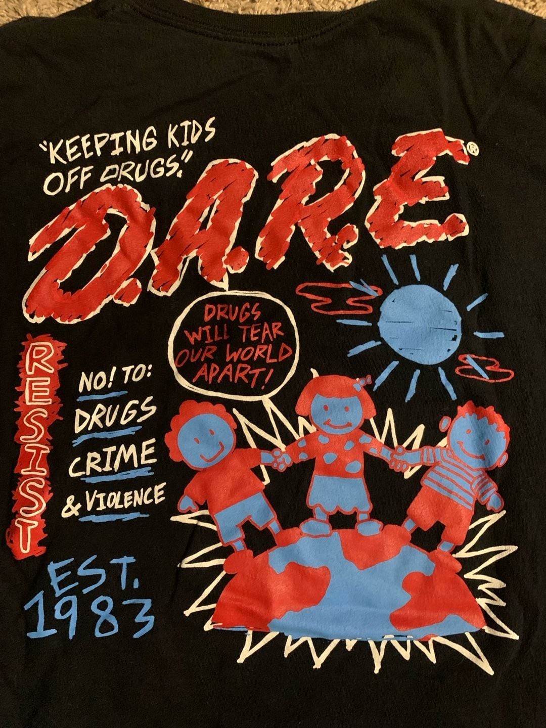 D.A.R.E. Crayon Kids World Graphic Black T-Shirt gallery
