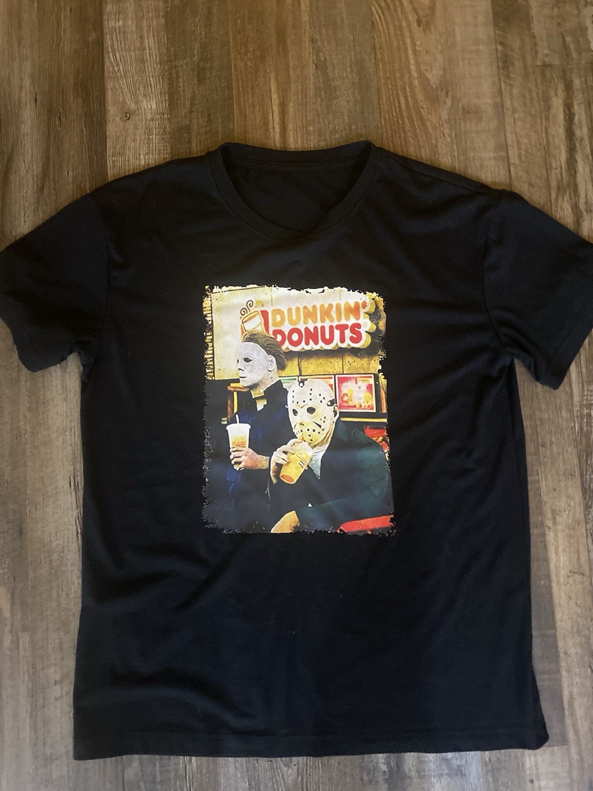 Dunkin' Donuts Friday the 13th Jason Voorhees Black Graphic Tee Men's L gallery