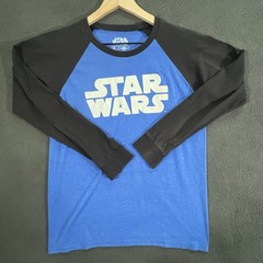 Star Wars Black & Blue Raglan Long Sleeve Retro Classic Logo Shirt Men’s Size XL