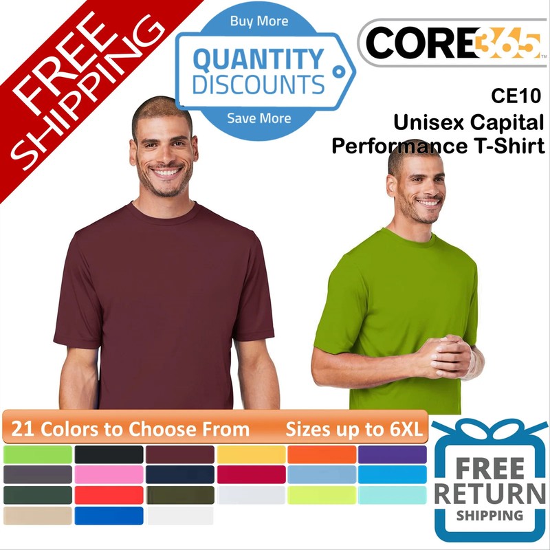 🔥 CORE365 Men Capital Performance T-Shirt Short Sleeve Up To 6XL CE10