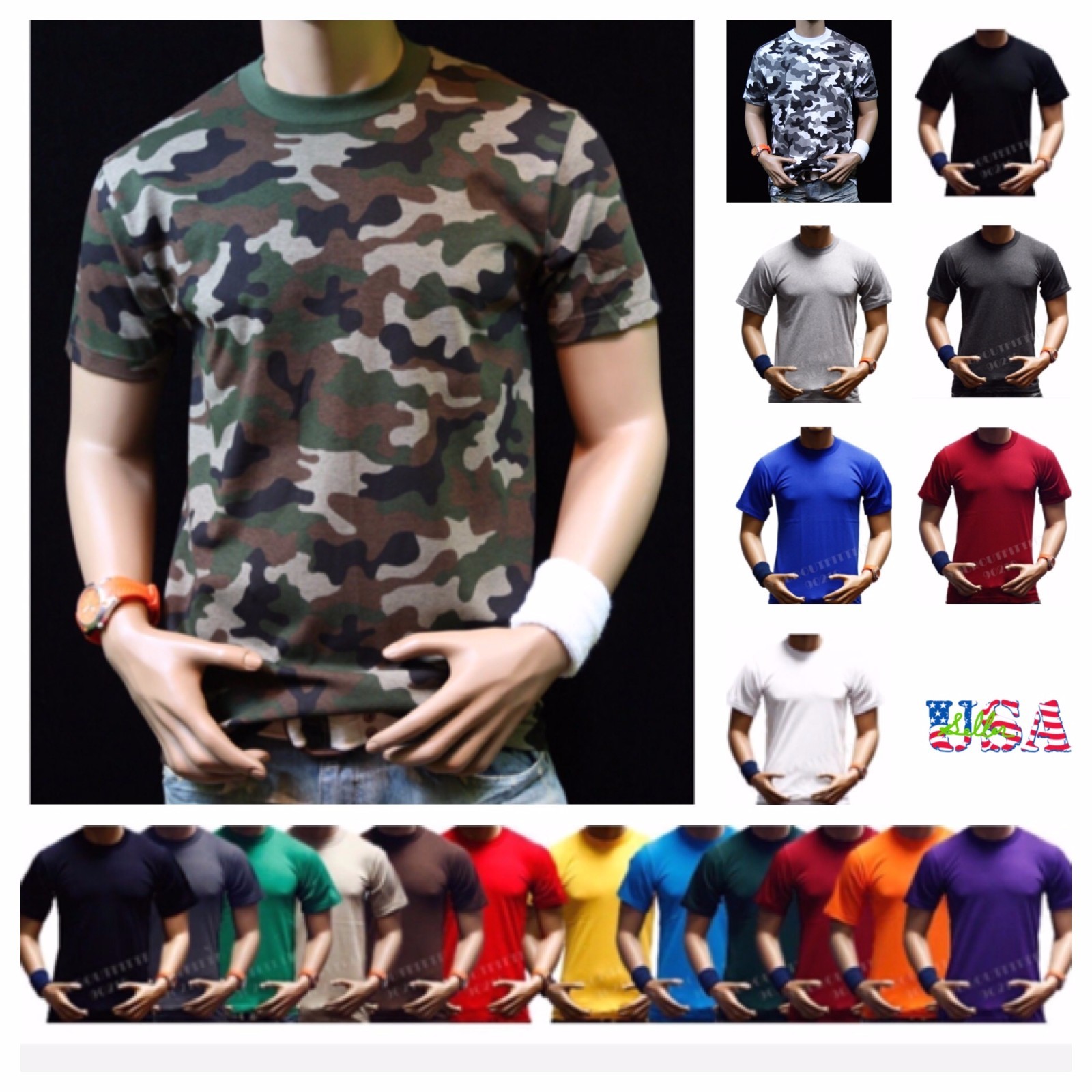 Mens Big and Tall Heavy Weigh Plain T-Shirt Crew Neck Camo Basic Solid Tee S-7X gallery