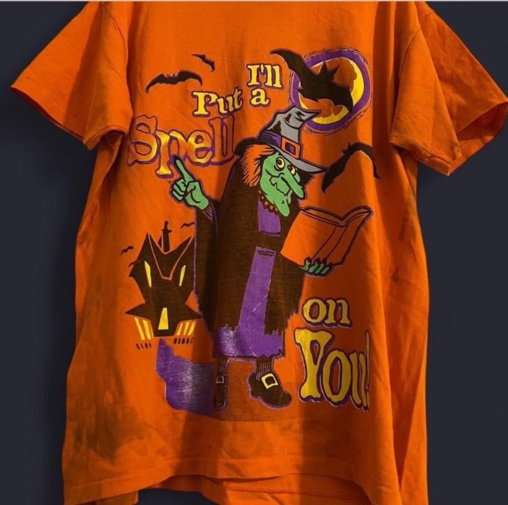 GRUNGE VTG 90s TEE XL “I’LL PUT A SPELL ON YOU” ORANGE GRAPHIC HALLOWEEN WITCH gallery