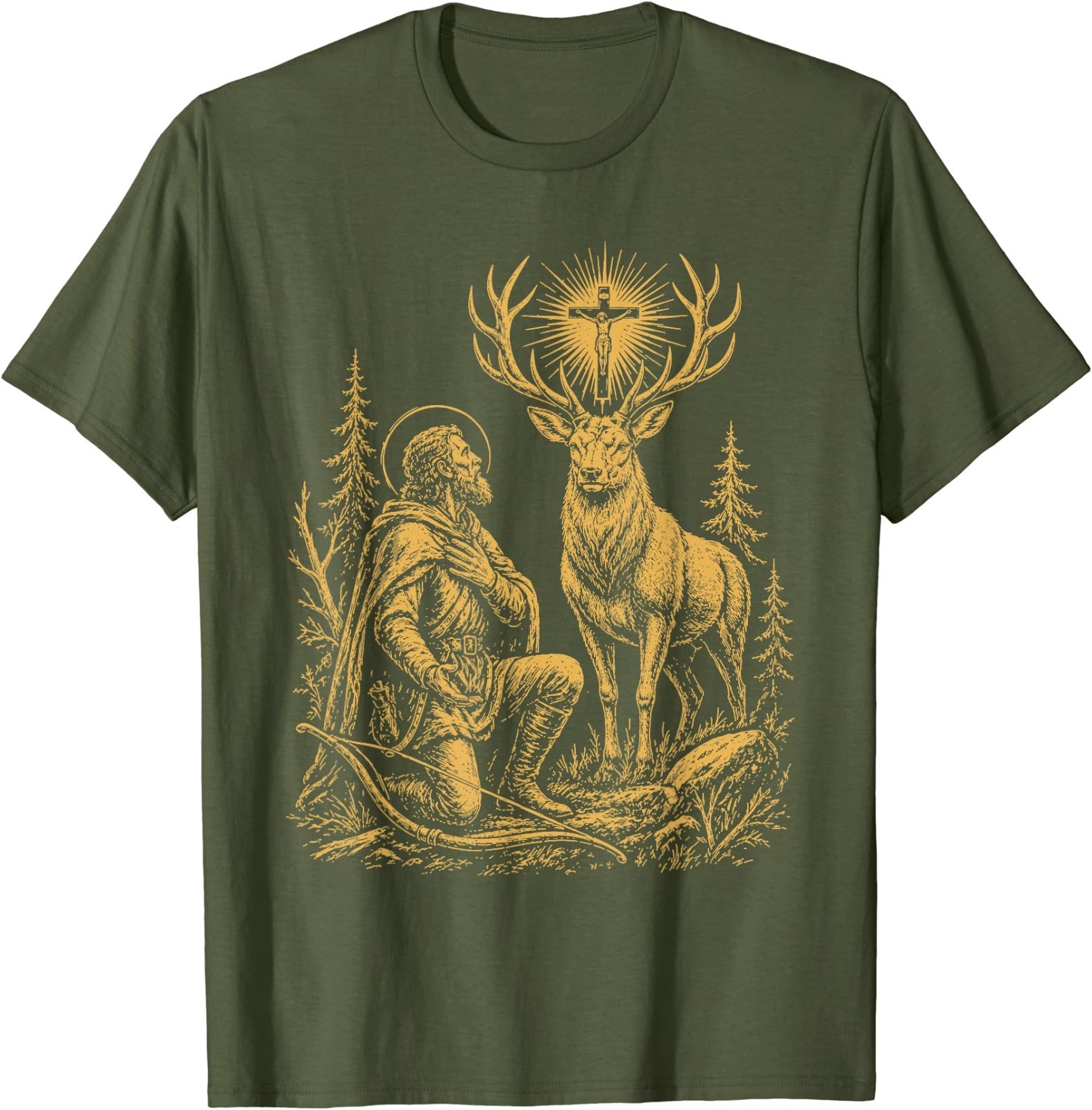 St. Hubert and the Stag Christian Hunter Vision Art T-Shirt gallery