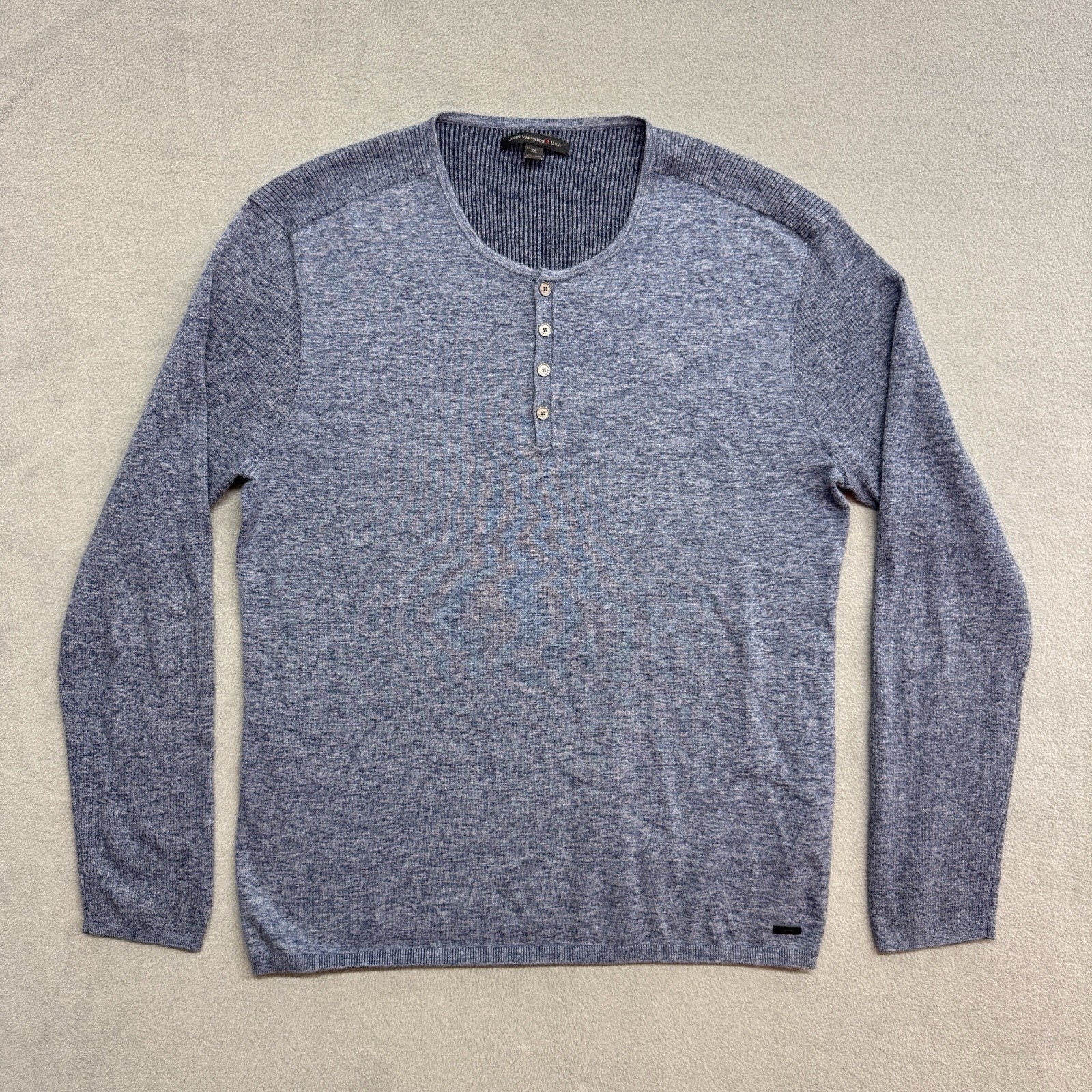 John Varvatos Henley Shirt XL Men's Long Sleeve Pullover Cotton Wool Knit Blue gallery