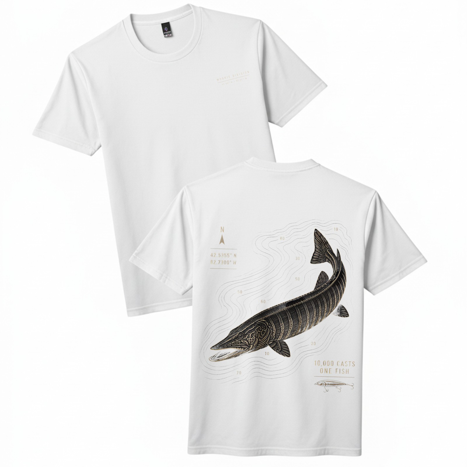 Vintage Map 2-Sided Unisex Fishing T-Shirt 10,000 Casts One Fish Graphic Tee gallery