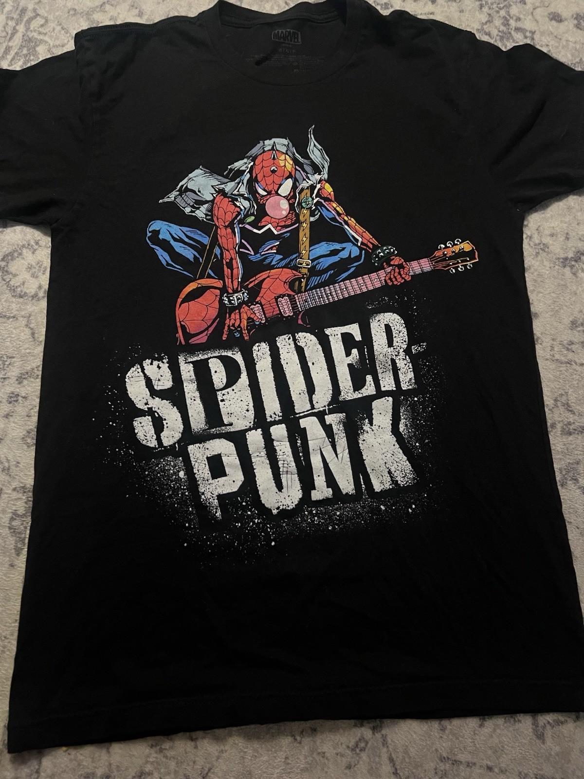 Marvel Spider-Punk Men's S Black Graphic Print Crew Neck Short Sleeve T-Shirt gallery