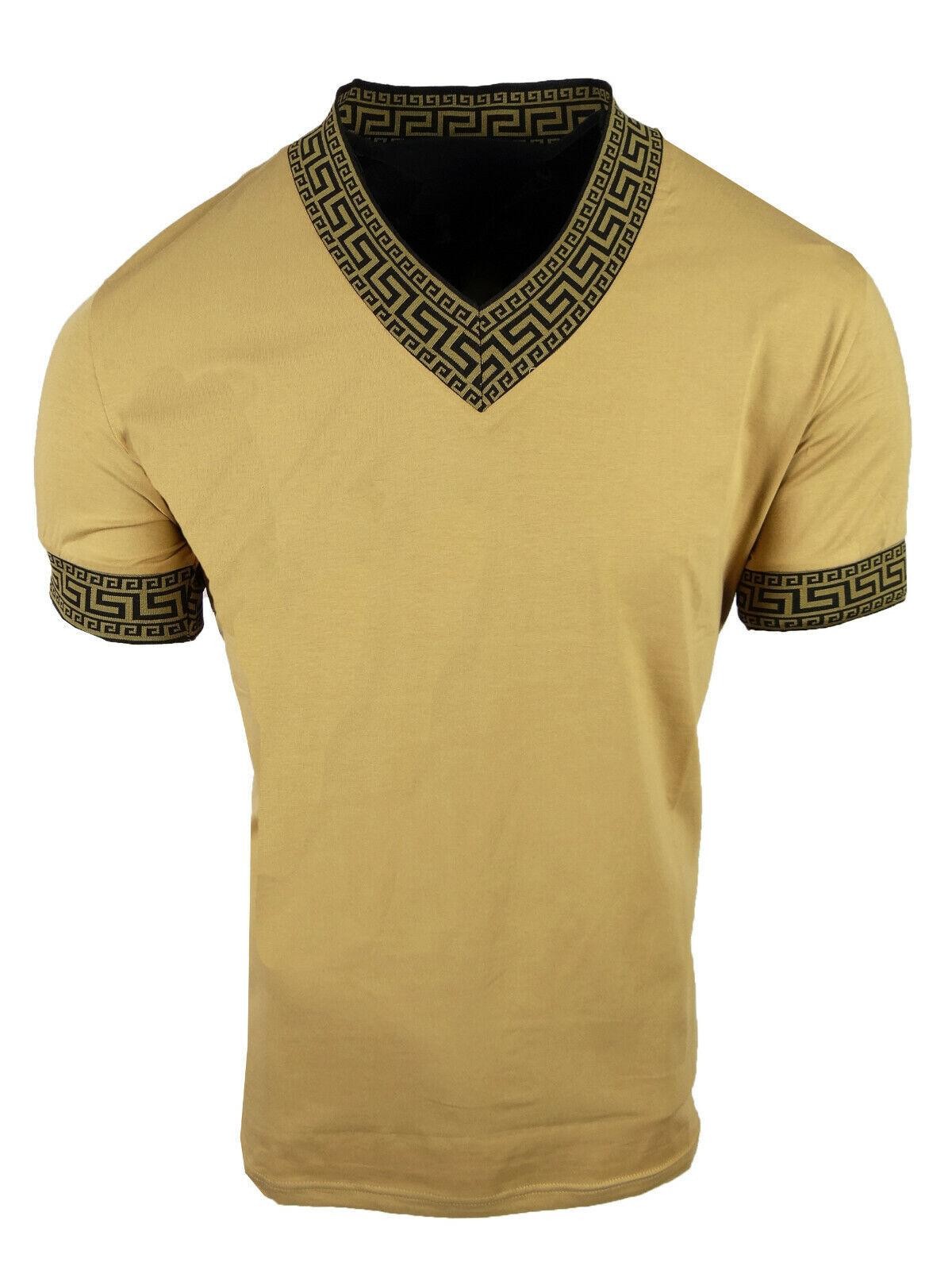 Mens T- Shirt NEW Luxury Wide Collar V-Neck Italian Stripe Slim Fit Stretch Golf gallery