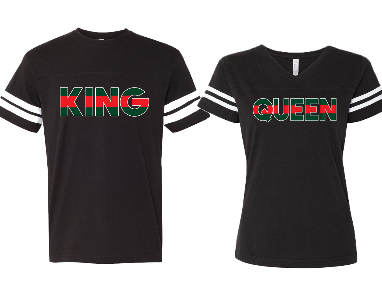 King Queen GREEN RED Fine JERSEY STYLE COUPLES TSHIRTS Couples Stripes Shirts gallery