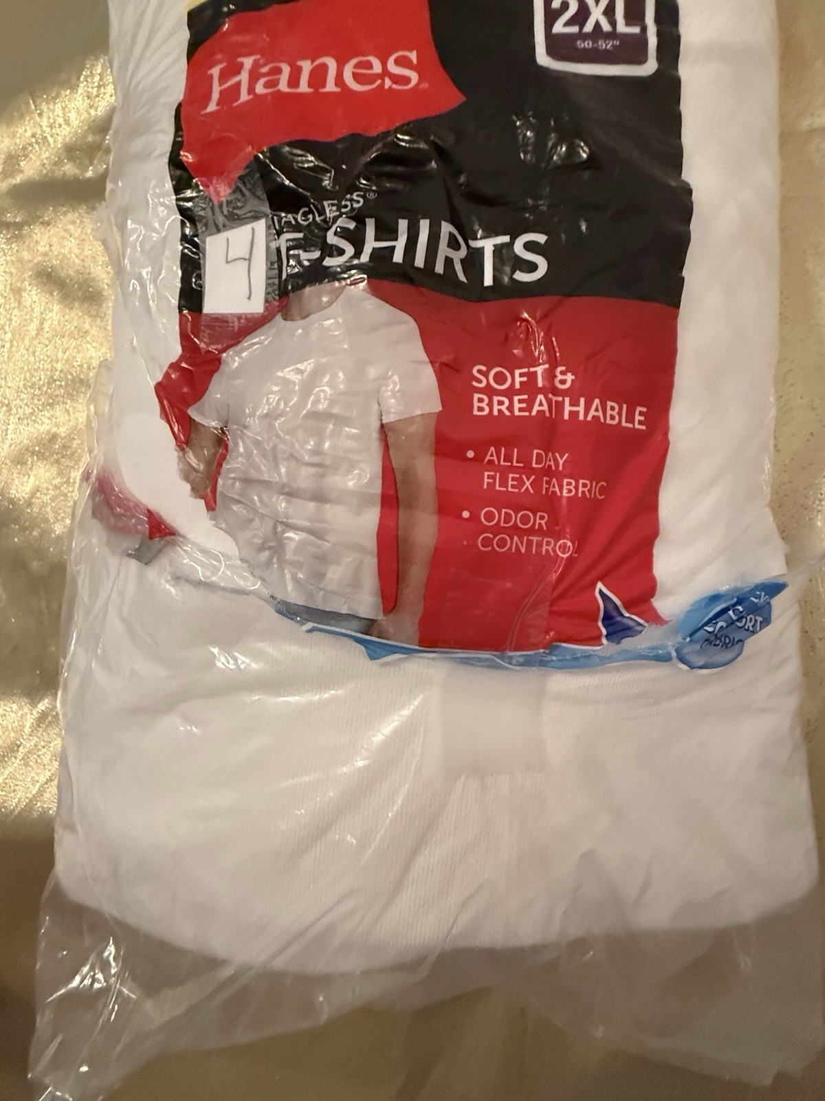 NWT Hanes 4 Pack Original Fit Crew Cotton T Shirts White Size 2XL 50”-52" gallery