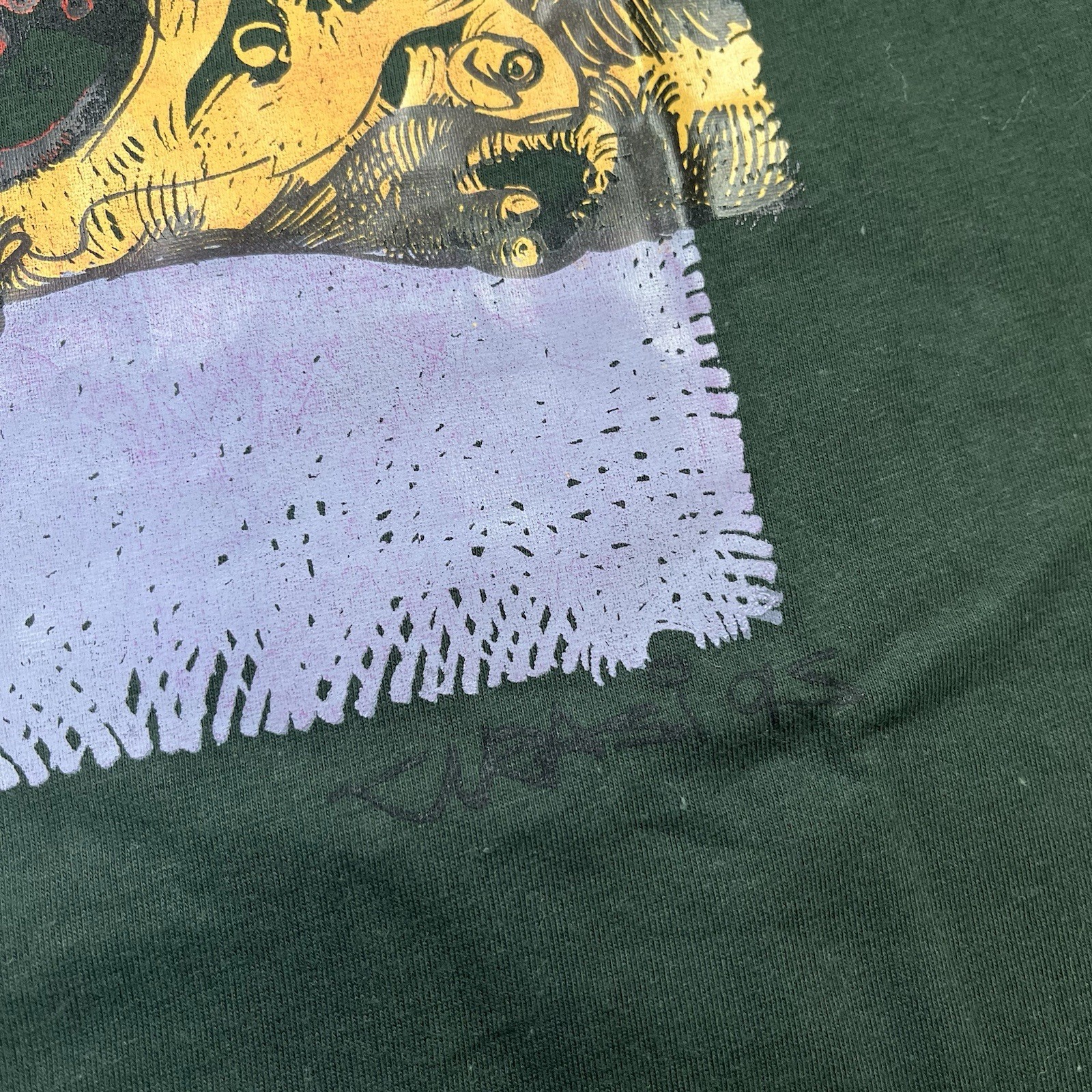 Vintage 90s Pub T-Shirt Size Large Green Crazy Obscure Dog Graphic Andy Warhol gallery