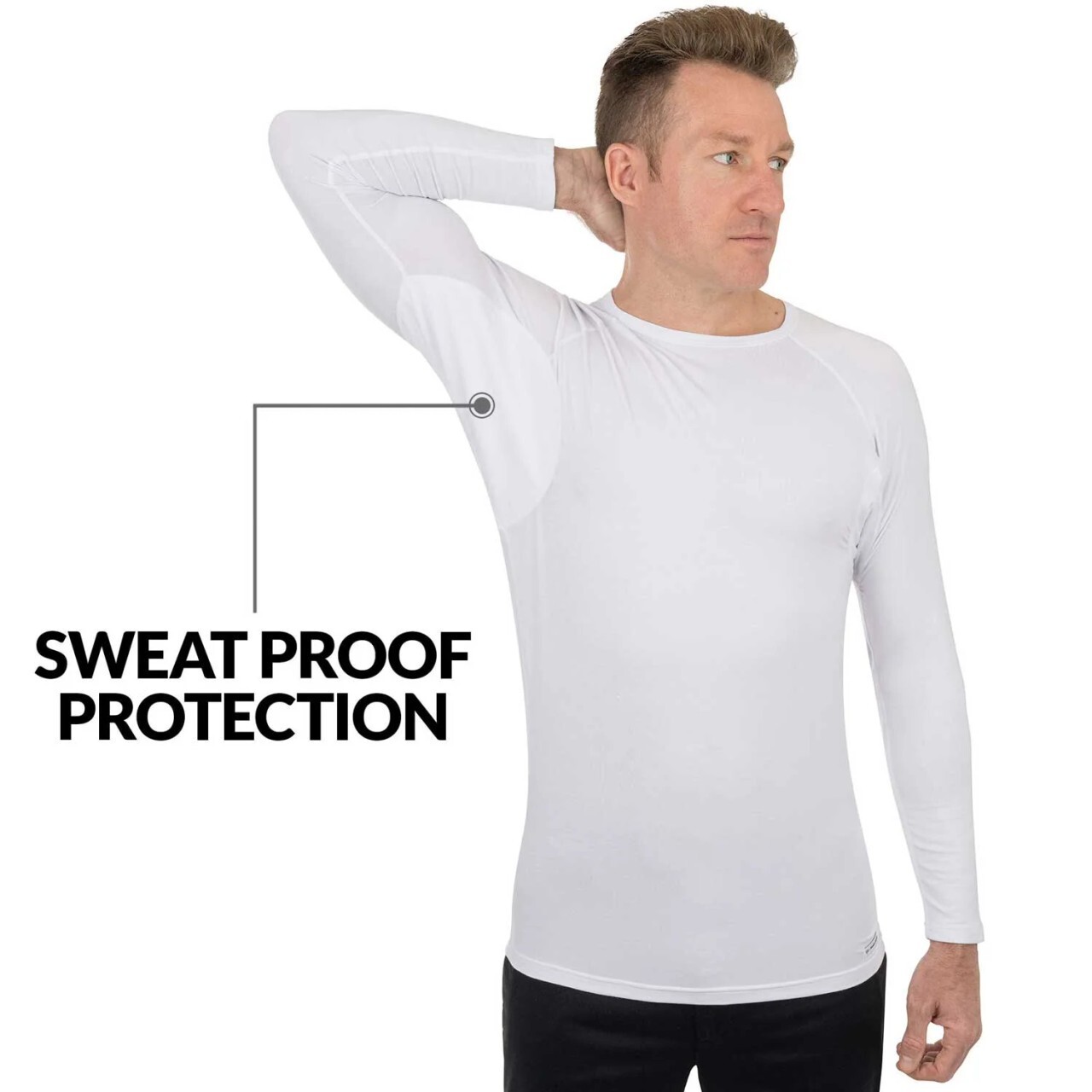 Ejis Men's Crew Neck Long Sleeve Micro Modal Sweat Proof White Undershirt gallery