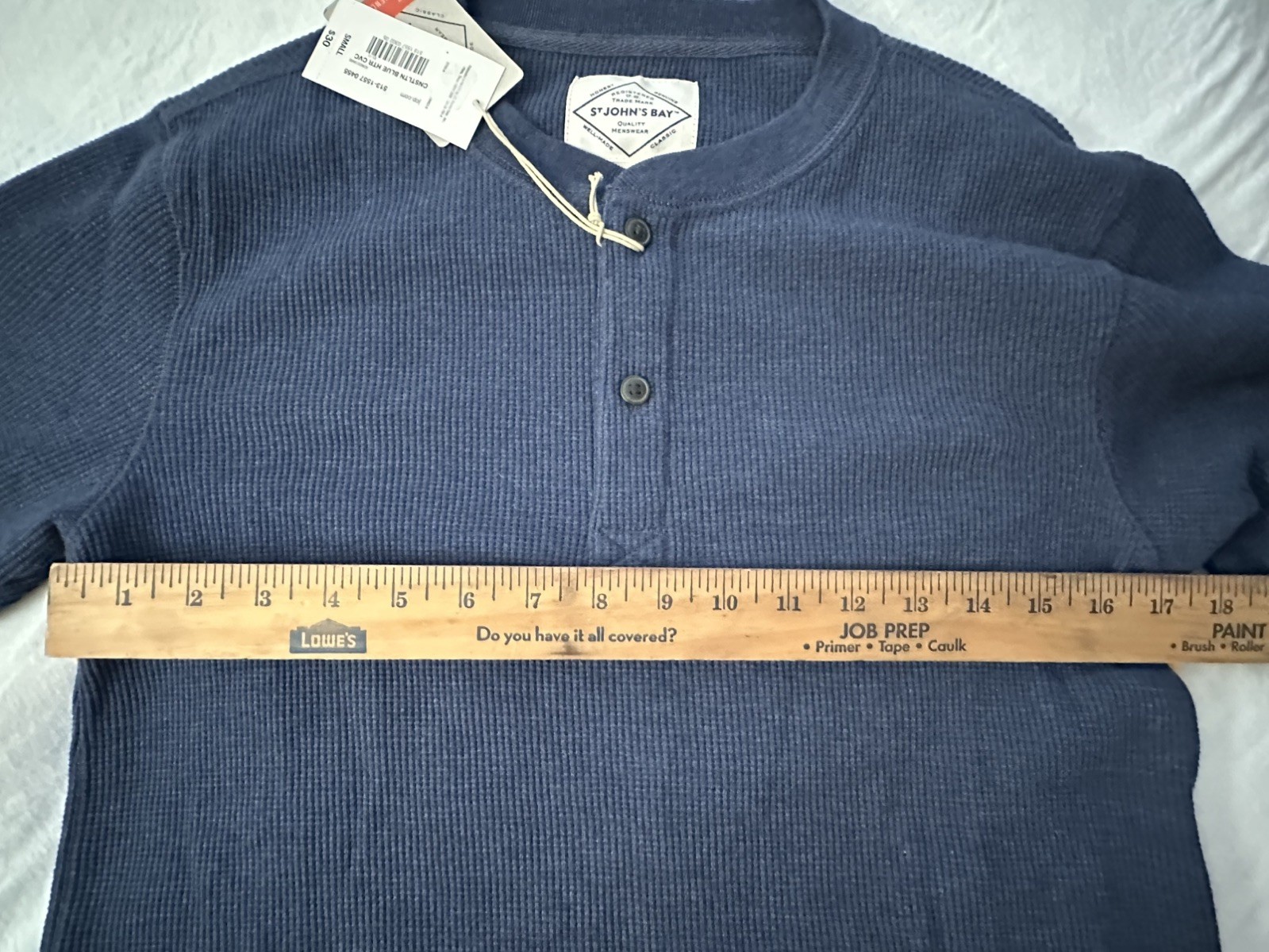 NEW St Johns Bay Shirt Mens Small Blue Cotton Henley Waffle Knit Long Sleeve gallery