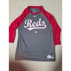 Nike Cincinnati Reds MLB Shirt Mens Medium Grey Red Excellent Raglan 3/4 Sleeve