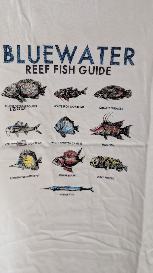 Mens Izod Bluewater fish chart white t- shirt 2XL 100% cotton grouper puffer NEW gallery