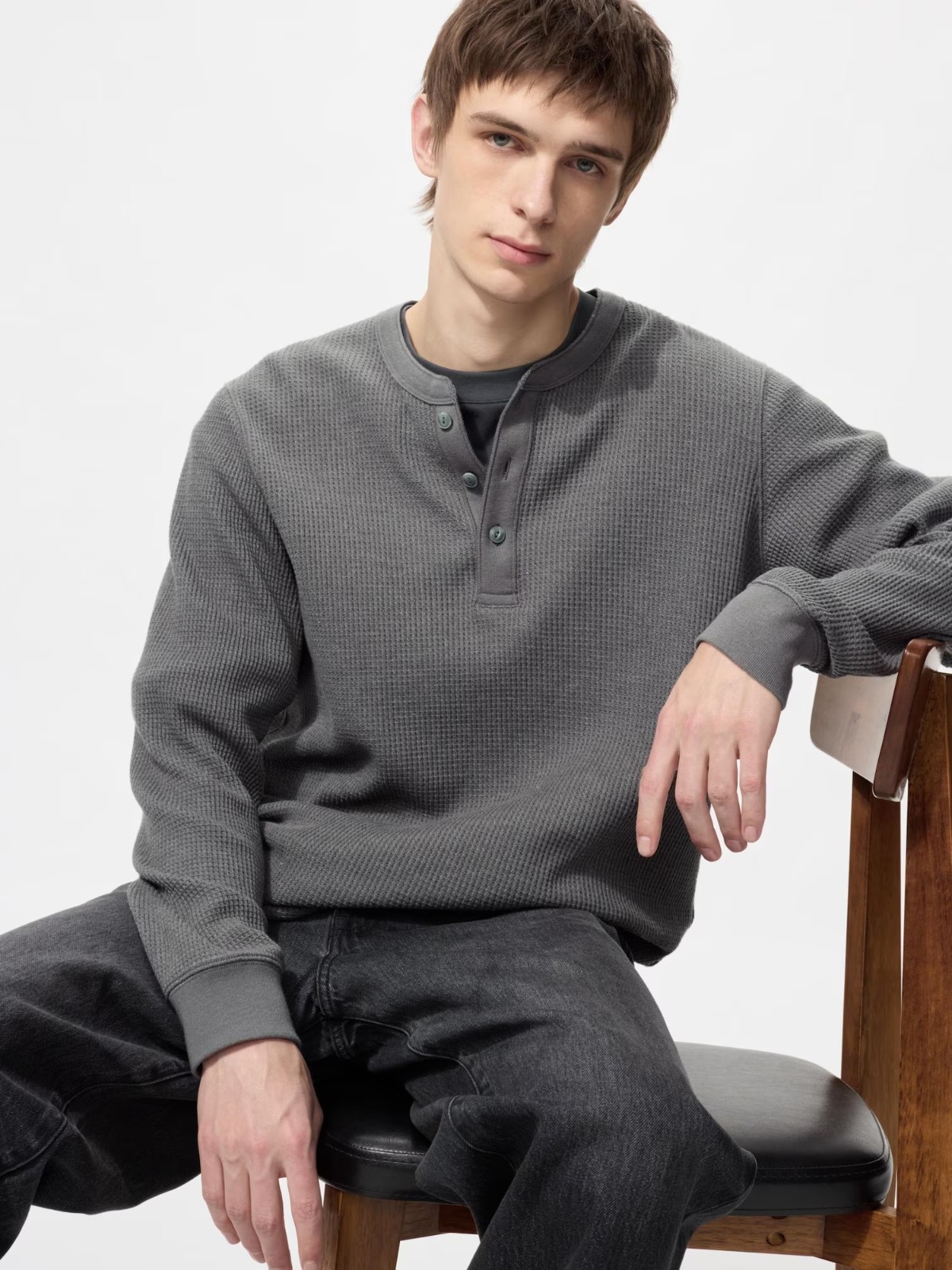 UNIQLO Waffle Henley Neck T-Shirt XS-4XL Men Regular Fit 482766 NWT gallery