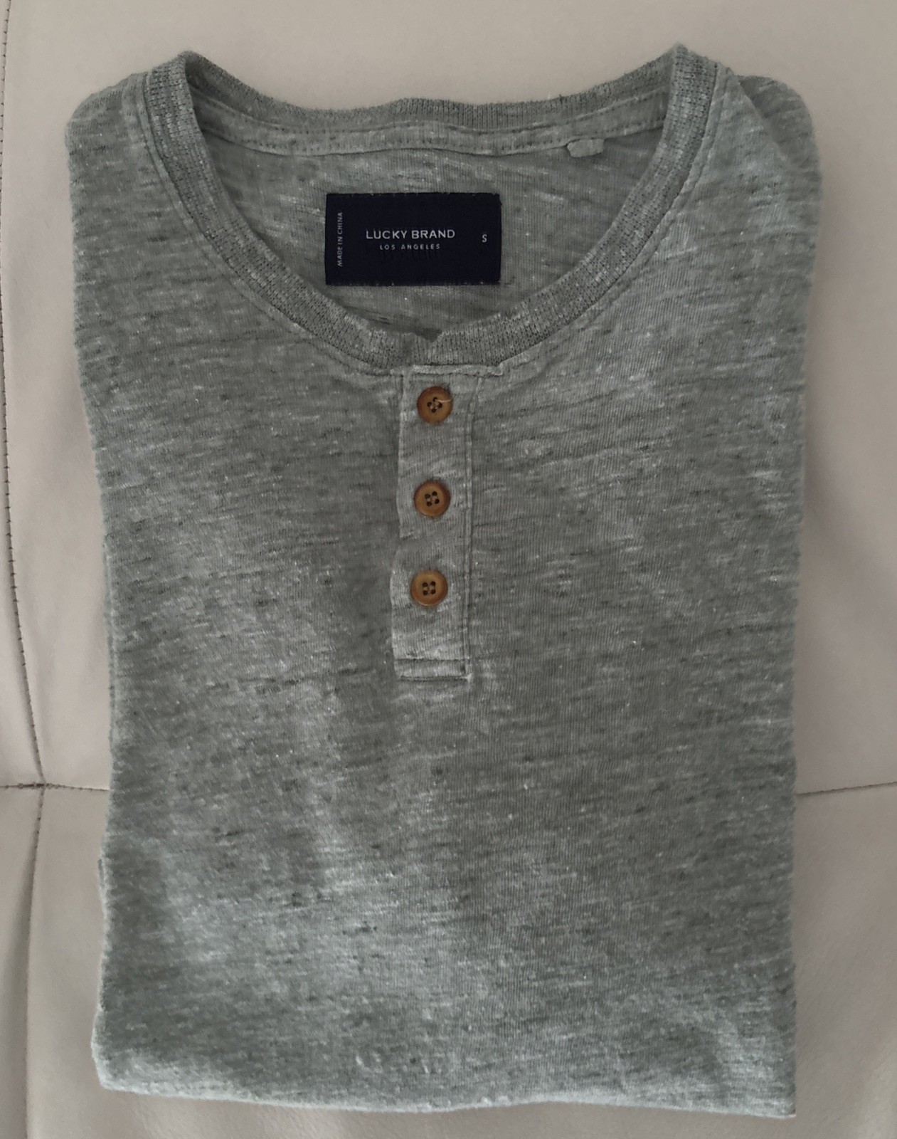 Lucky Brand HENLEY T-SHIRT Green Short Sleeve Linen Blend Men's SMALL EUC gallery