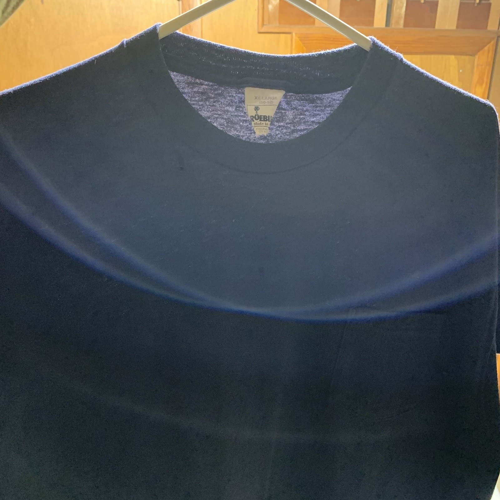 Vintage 90s Roebucks Selvedge Pocket T-Shirt XXL Navy Blank Single Stitch USA gallery
