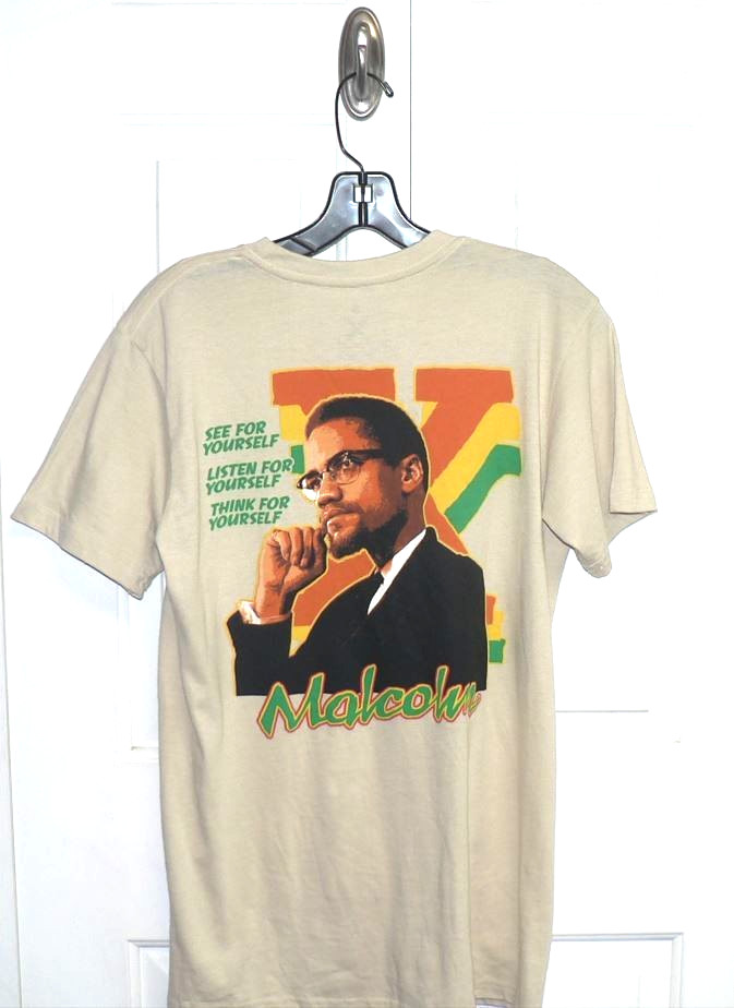 Malcolm X Men's Graphic Print Short Sleeve Cotton Blend Crew T-Shirt Tan Small gallery