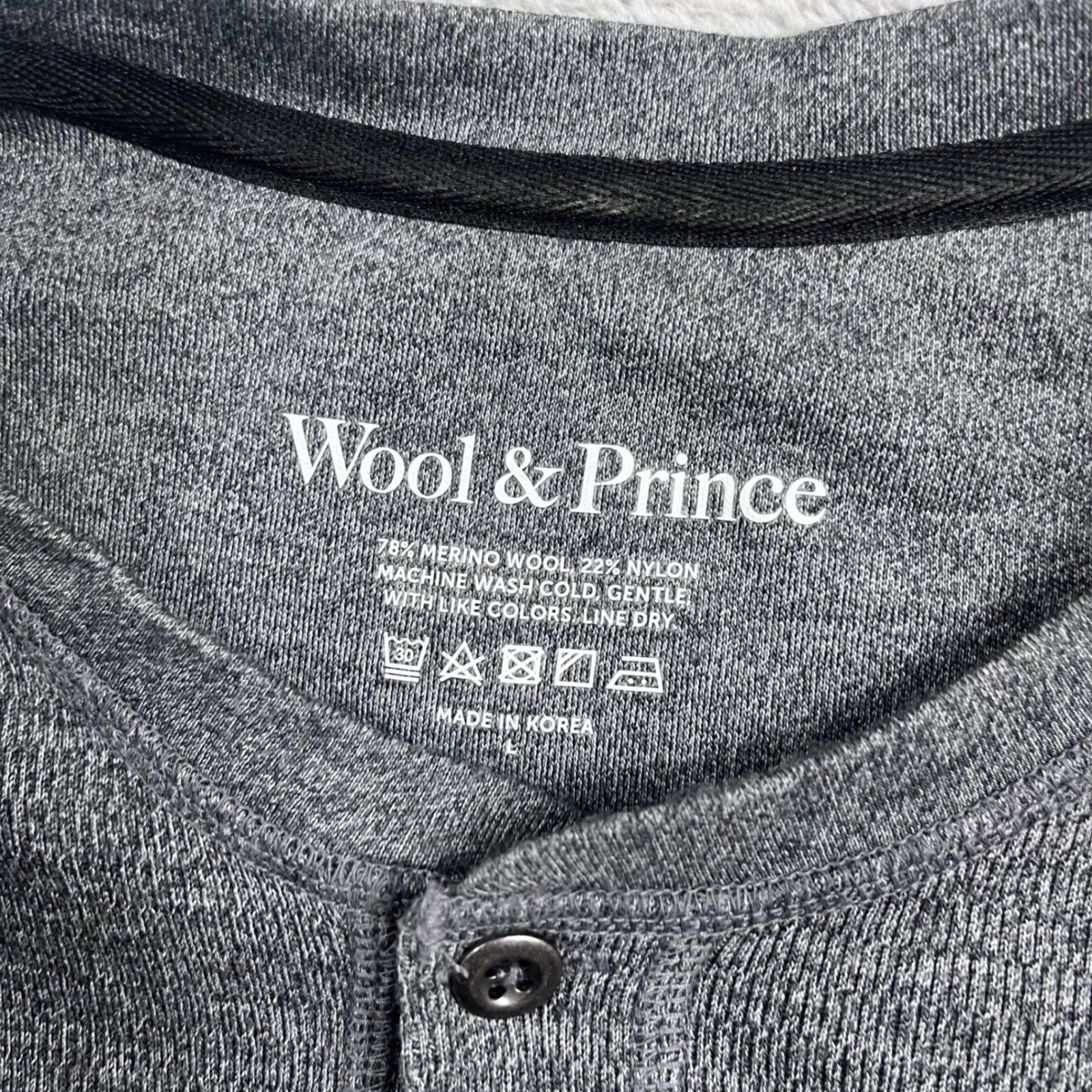 Wool & Prince Mens Merino Wool Blend Long Sleeve Henley Shirt Gray Size L gallery