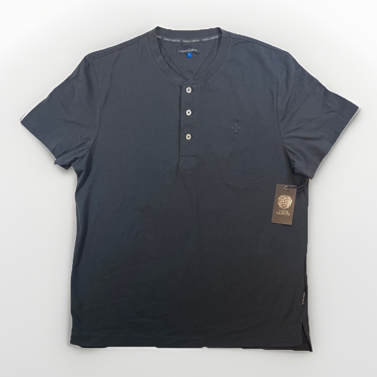 Mens L Vince Camuto Charcoal Short Sleeve Henley NWT gallery
