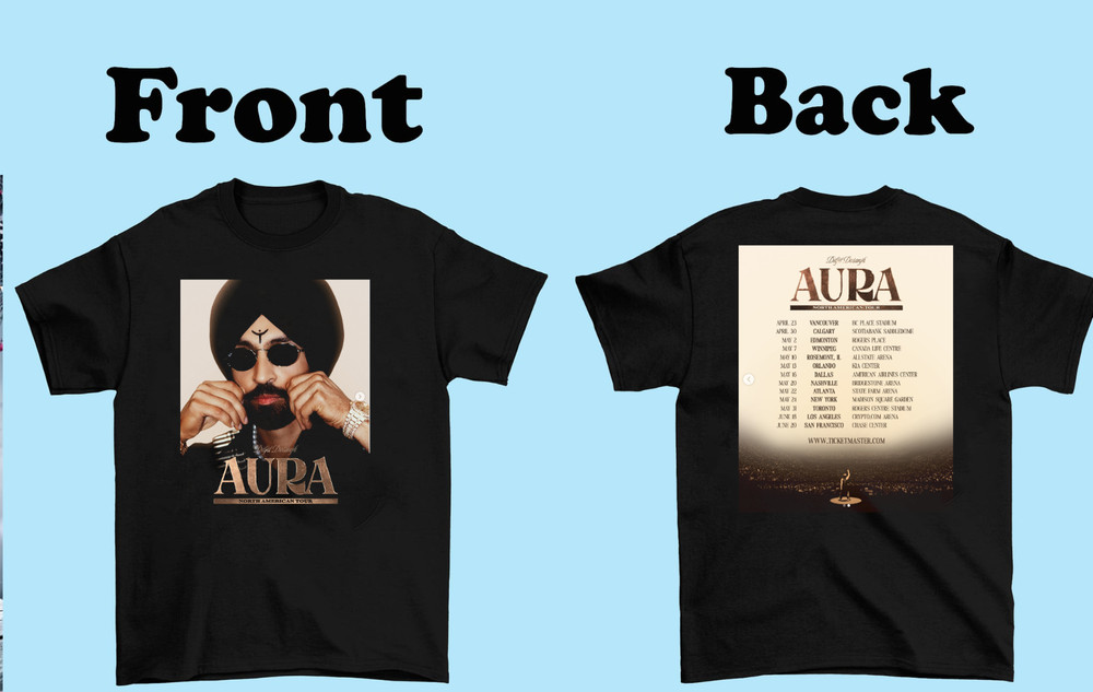 2 Sides Diljit Dosanjh AURA WORLD TOUR 2026 Black Shirt S-5XL TH601