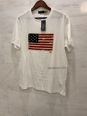 Polo Ralph Lauren White Distressed AMERICAN FLAG Appliqué Short Sleeve T Shirt