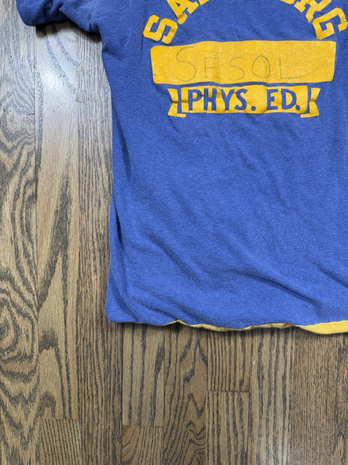 Vintage 60s 70s Sandburg High School Phys. Ed. Blue/ Yellow T Shirt Size Medium gallery